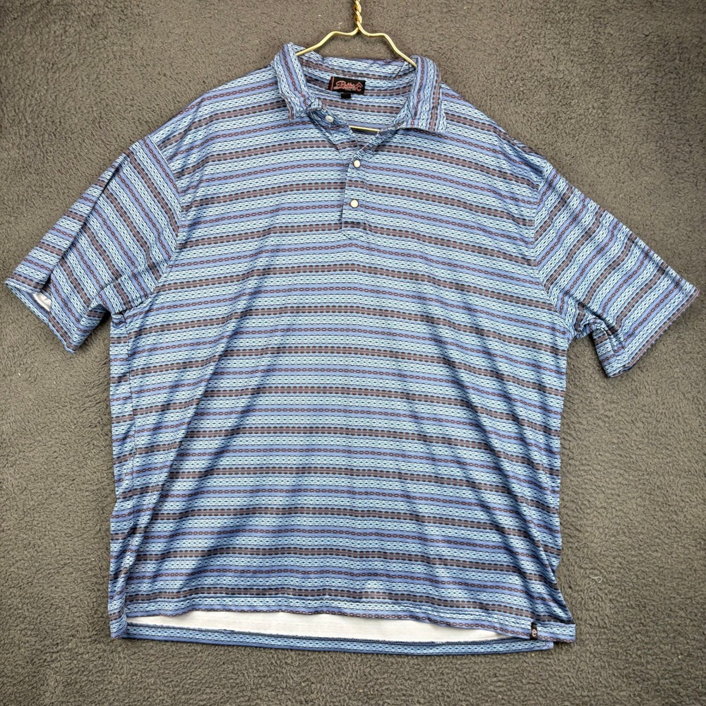 Rafter C Mens XXL Blue Geometric Stripe Short Sleeve Polo Shirt Western Casual